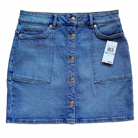 Michael Michael Kors Denim Gold Button Front Skirt - Picture 1 of 5